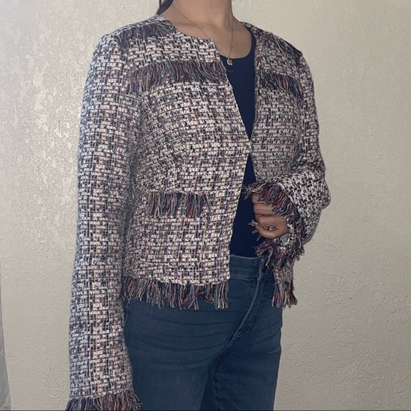 WD.NY women’s cropped tweed blazer w/ fringe detail, size small, multi colored - Picture 9 of 9